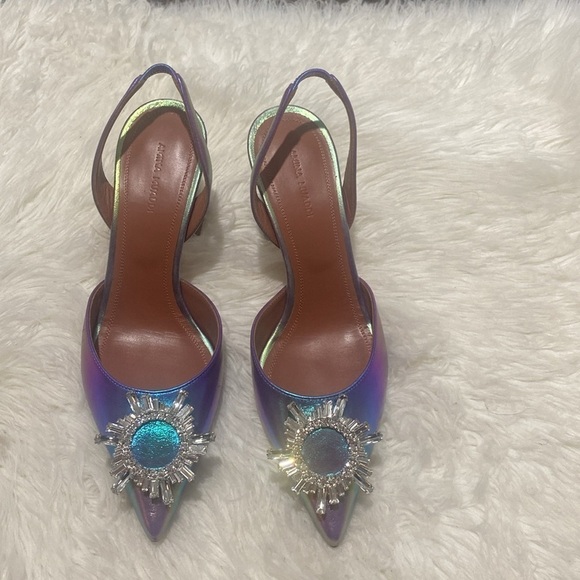 Amina Muaddi Begum crystal-embellished metallic leather slingback pumps size39.5 - Picture 3 of 15